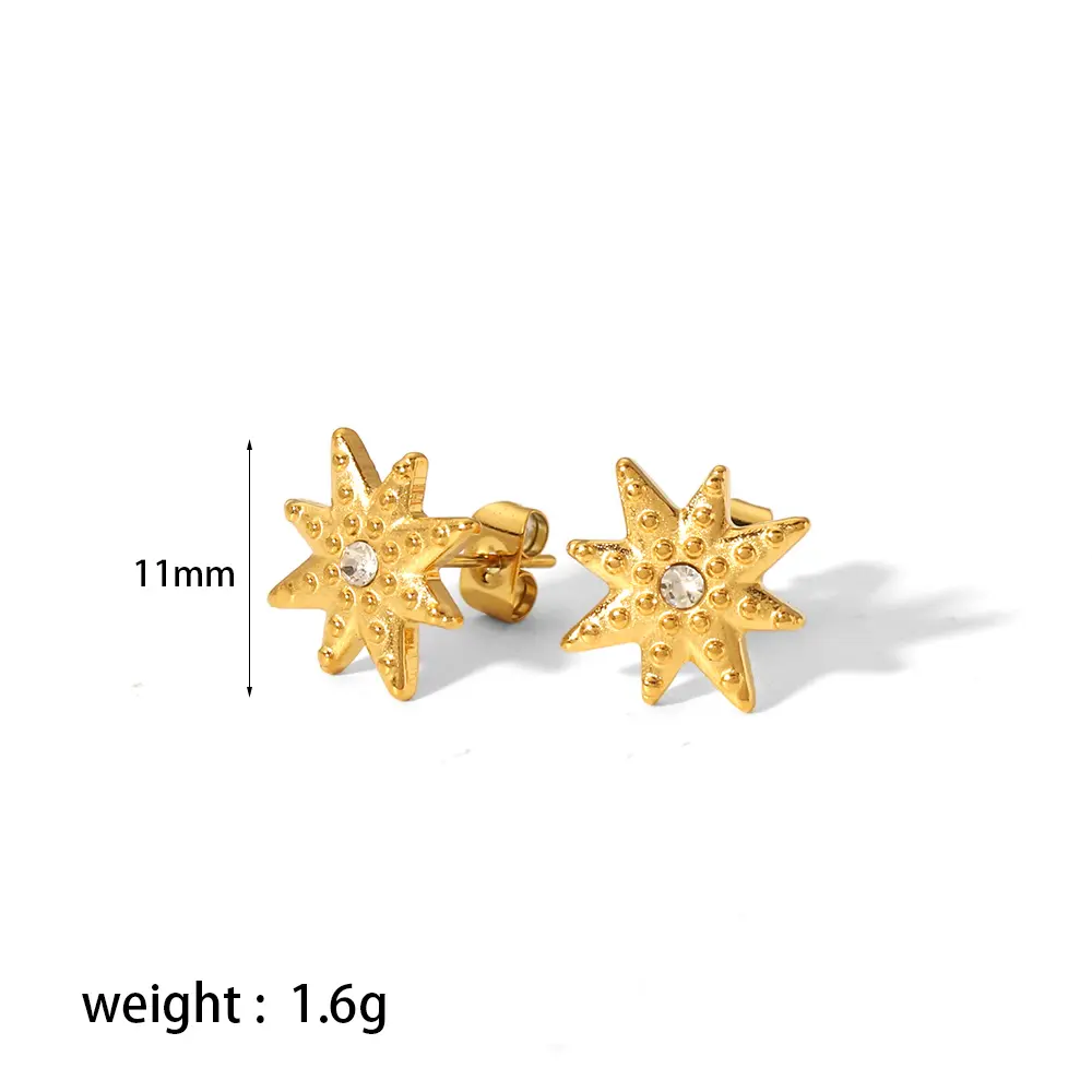 1 paire de boucles d'oreilles à tige simples et délicates en forme d'étoile, de lune et de croix en acier inoxydable plaqué or 18 carats avec strass incrustés pour femmes h5 Image2